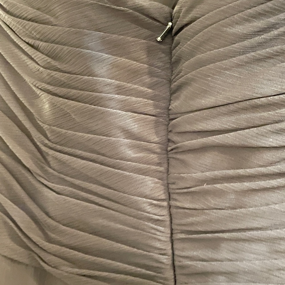 David’s Bridal V-Neck Black Halter Maxi dress with pleated and ruffle detail. - Picture 7 of 12